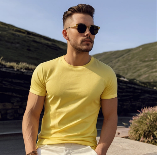 180GSM YELLOW ROUND NECK T-SHIRT