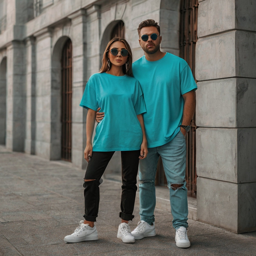 UNISEX 220GSM CYAN OVERSIZED T-SHIRT