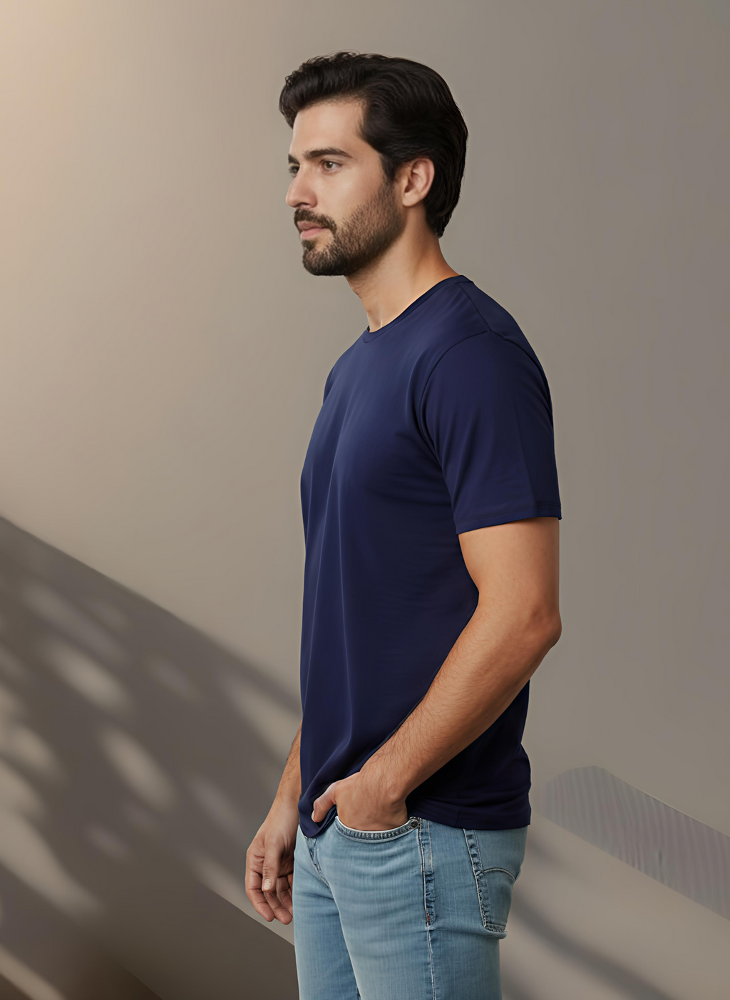 180GSM NAVY BLUE ROUND NECK T-SHIRT