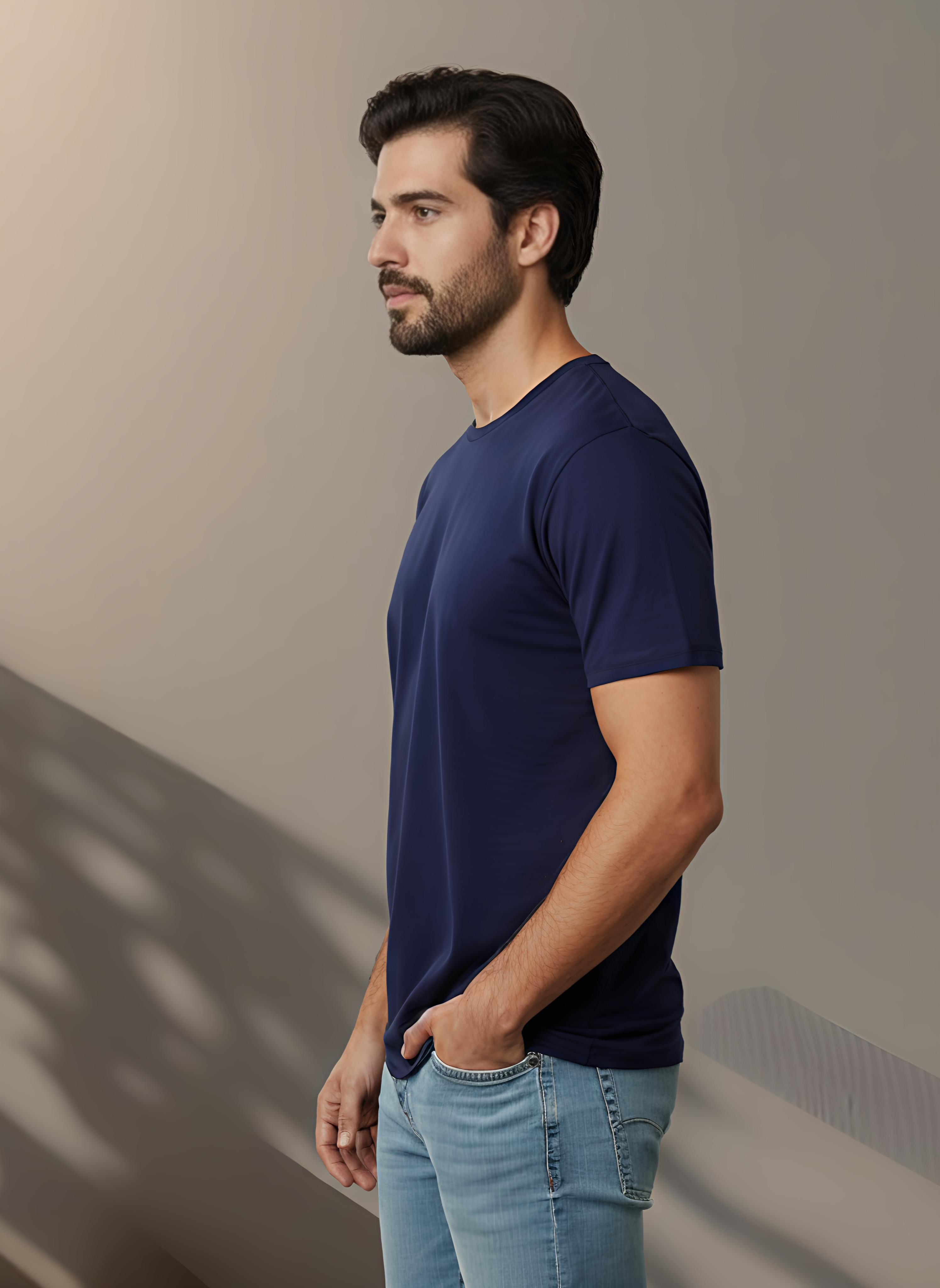 180GSM NAVY BLUE ROUND NECK T-SHIRT