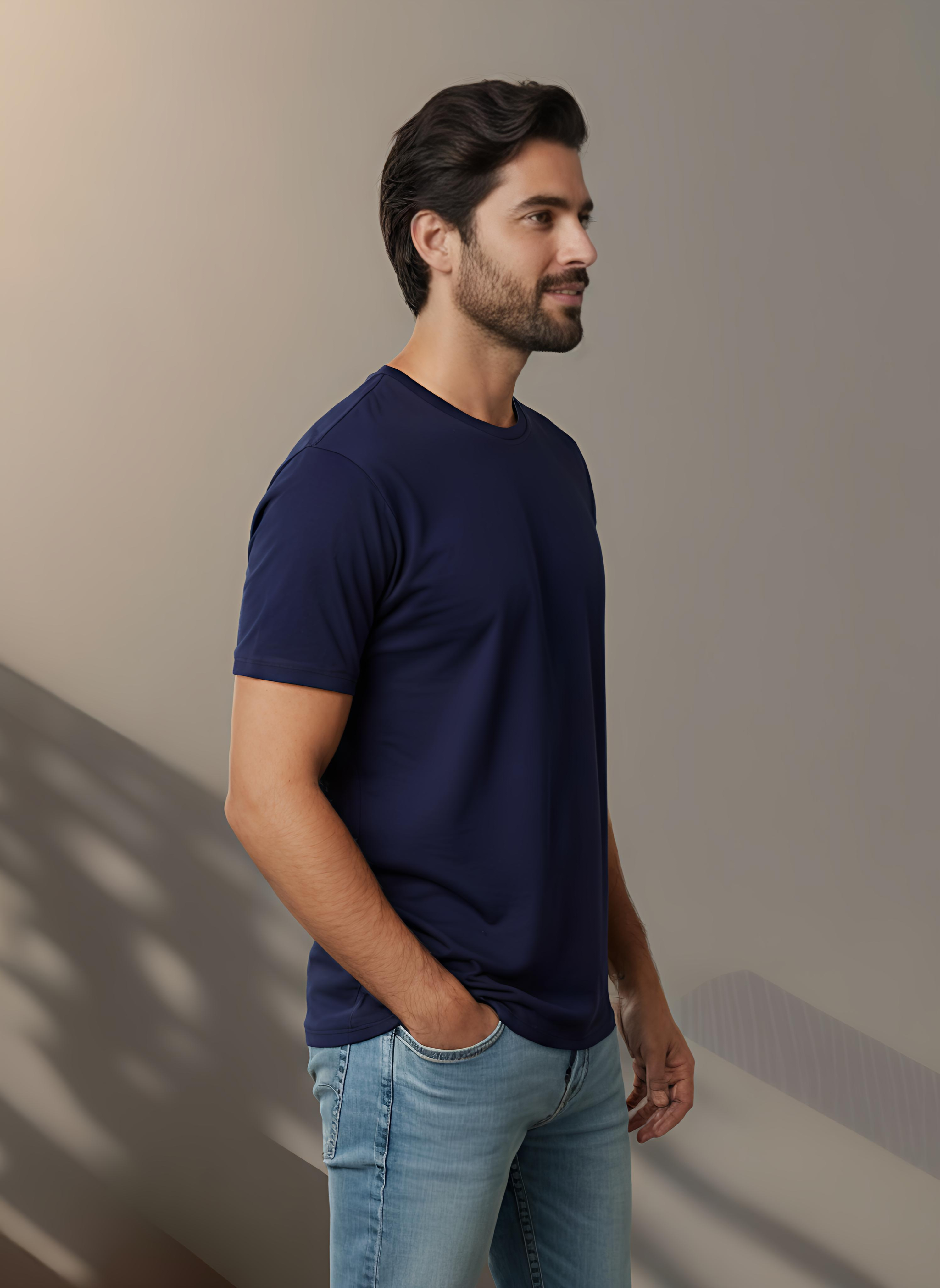 180GSM NAVY BLUE ROUND NECK T-SHIRT