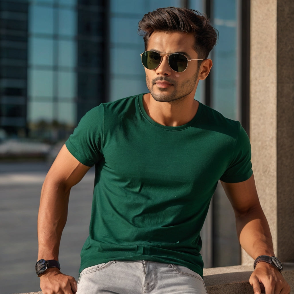 BOTTLE GREEN 180GSM ROUND NECK T-SHIRT