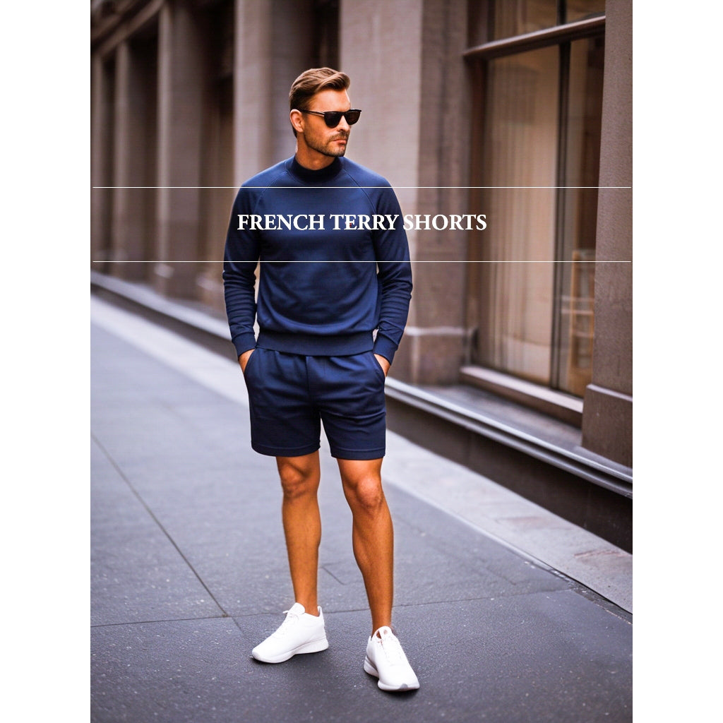 FRENCH TERRY COTTON NAVY BLUE SHORTS