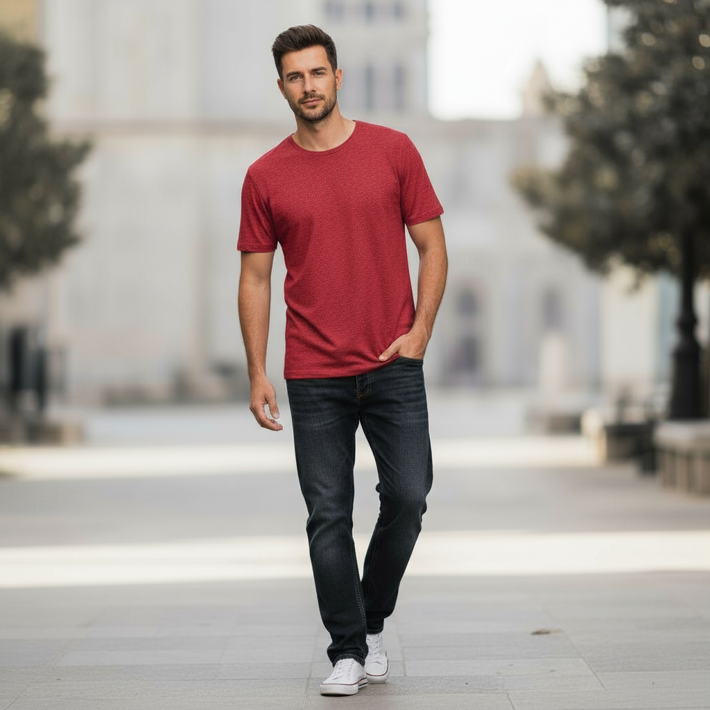 160GSM CARDINAL HTR ROUND NECK T-SHIRT