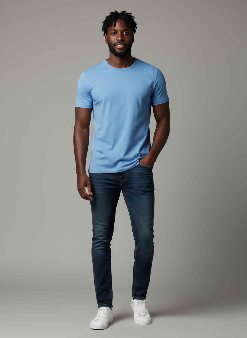 160GSM OCEAN BLUE ROUND NECK T-SHIRT