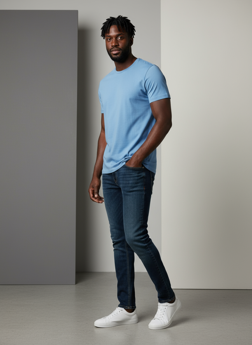160GSM OCEAN BLUE ROUND NECK T-SHIRT