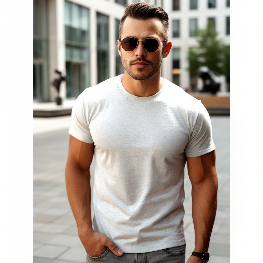 160GSM WHITE HTR ROUND NECK T-SHIRT