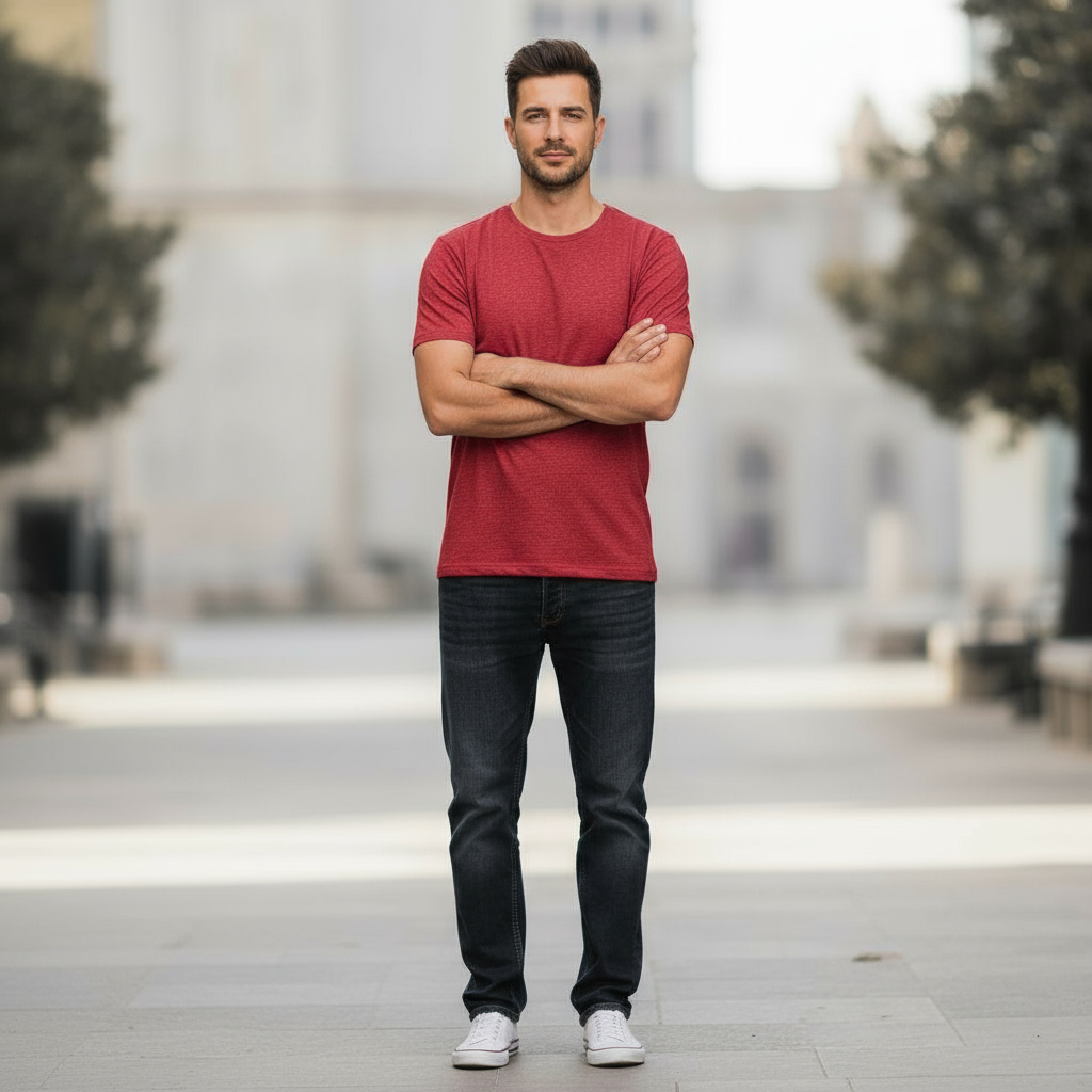 160GSM CARDINAL HTR ROUND NECK T-SHIRT