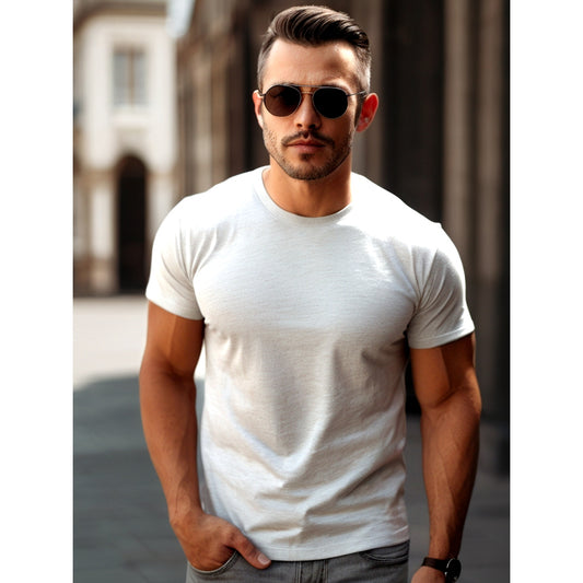 160GSM WHITE HTR ROUND NECK T-SHIRT